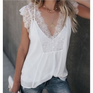 Elegant White Lace Trim Top